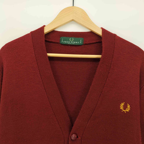 フレッドペリー FRED PERRY 90S 英国製 月桂冠 刺繍 胡桃ボタン アクリル ニット カーディガン メンズ import:M