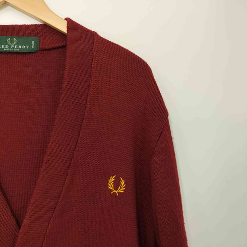 フレッドペリー FRED PERRY 90S 英国製 月桂冠 刺繍 胡桃ボタン アクリル ニット カーディガン メンズ import:M