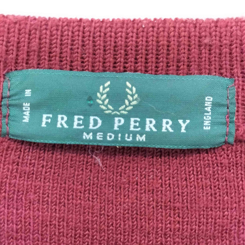 フレッドペリー FRED PERRY 90S 英国製 月桂冠 刺繍 胡桃ボタン アクリル ニット カーディガン メンズ import:M