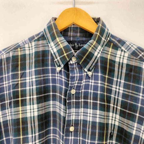 ラルフローレン RALPH LAUREN 90S BLAKE ブレイク ボニー刺繍 インド綿 コットン マドラスチェック フランネル L/S ボタンダウン シャツ ビックサイズ メンズ import:M