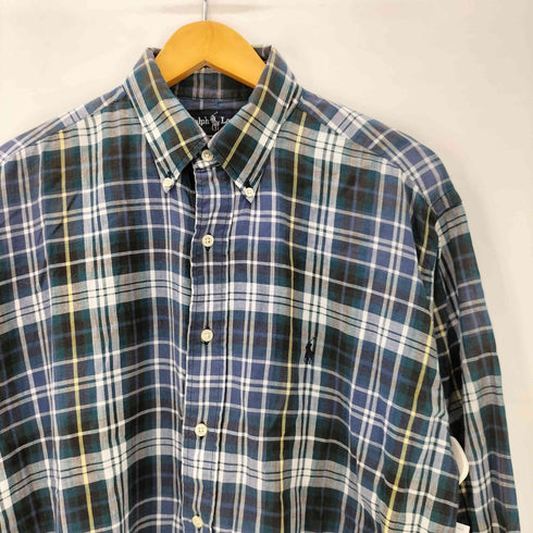 ラルフローレン RALPH LAUREN 90S BLAKE ブレイク ボニー刺繍 インド綿 コットン マドラスチェック フランネル L/S ボタンダウン シャツ ビックサイズ メンズ import:M