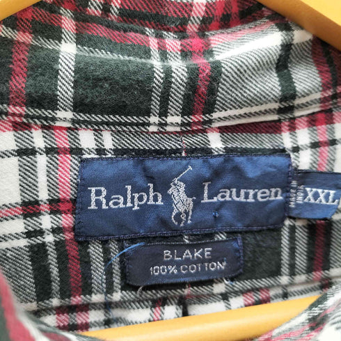 ラルフローレン RALPH LAUREN 90S BLAKE ブレイク ボニー刺繍 インド綿 コットン マドラスチェック フランネル L/S ボタンダウン シャツ ビックサイズ メンズ XXL