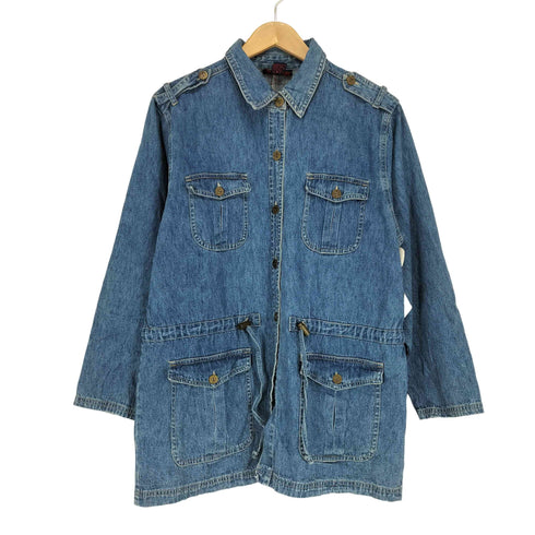 デニムアンドコー Denim&Co エポレット付ドローストリングデニムジャケット レディース M