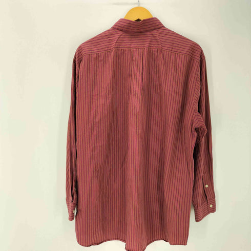 ラルフローレン RALPH LAUREN 90S BLAKE ブレイク ボニー刺繍 コットン マルチストライプ L/S ボタンダウン ドレス シャツ ボルドー ビックサイズ メンズ import:XL