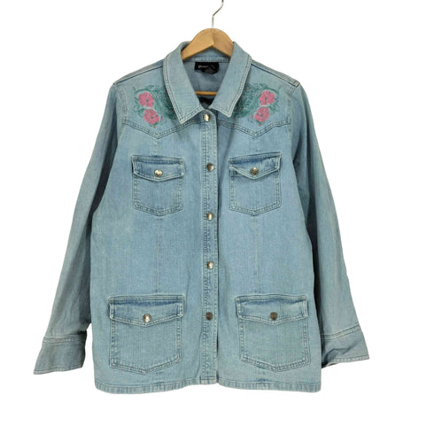 デニムアンドコー Denim&Co フラワー刺繍デニムジャケット レディース XL