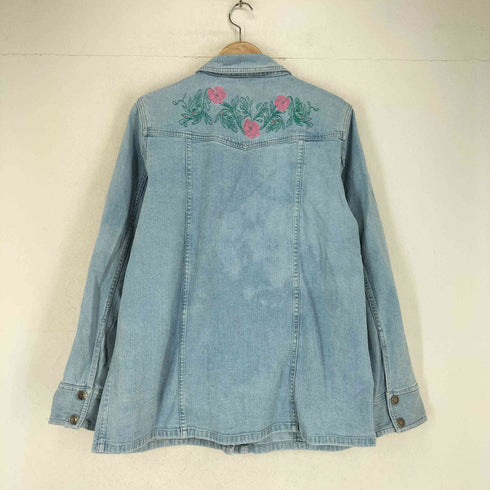 デニムアンドコー Denim&Co フラワー刺繍デニムジャケット レディース XL