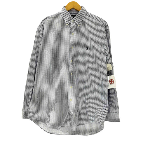 ラルフローレン RALPH LAUREN 90S BLAKE ブレイク ボニー刺繍 TWO-PLY COTTON トゥープレイコットン ギンガムチェック L/S ボタンダウン シャツ ビックサイズ メンズ import:M