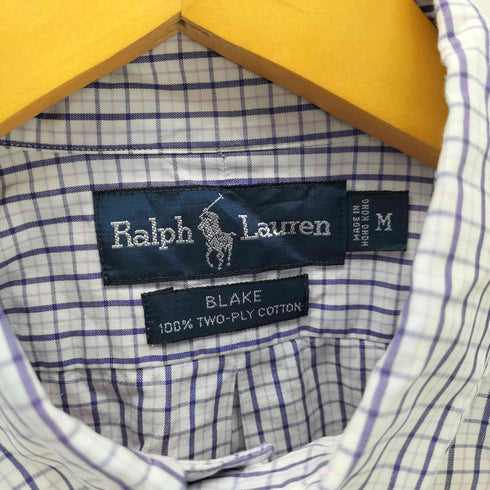 ラルフローレン RALPH LAUREN 90S BLAKE ブレイク ボニー刺繍 TWO-PLY COTTON トゥープレイコットン ギンガムチェック L/S ボタンダウン シャツ ビックサイズ メンズ import:M