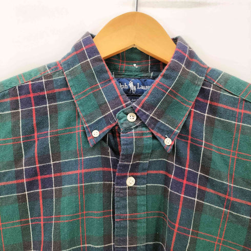 ラルフローレン RALPH LAUREN 90S BLAKE ブレイク ボニー刺繍 コットン タータンチェック L/S ボタンダウン シャツ ビックサイズ メンズ import:M