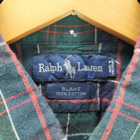 ラルフローレン RALPH LAUREN 90S BLAKE ブレイク ボニー刺繍 コットン タータンチェック L/S ボタンダウン シャツ ビックサイズ メンズ import:M