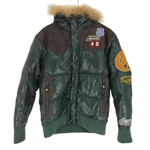 JERONIMO 1829 インディアン レザー リアルファー フェザー ダウン ジャケット Y2K メンズ import:L