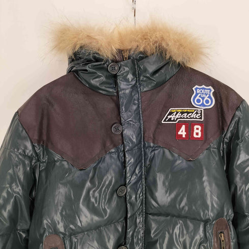 JERONIMO 1829 インディアン レザー リアルファー フェザー ダウン ジャケット Y2K メンズ import:L