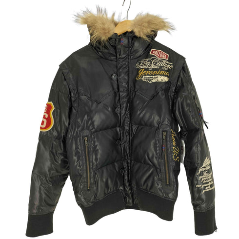 JERONIMO 1829 インディアン レザー リアルファー ダブルジップ 2WAY フェザー ダウン ジャケット Y2K メンズ import:M