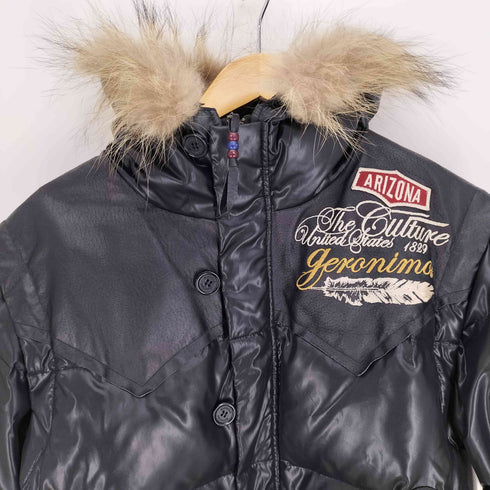 JERONIMO 1829 インディアン レザー リアルファー ダブルジップ 2WAY フェザー ダウン ジャケット Y2K メンズ import:M