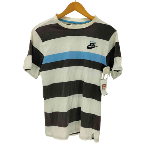 ナイキ NIKE 00S スウッシュ 刺繍 マルチボーダー S/S クルーネック Tシャツ メンズ import:L