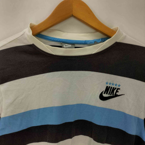 ナイキ NIKE 00S スウッシュ 刺繍 マルチボーダー S/S クルーネック Tシャツ メンズ import:L