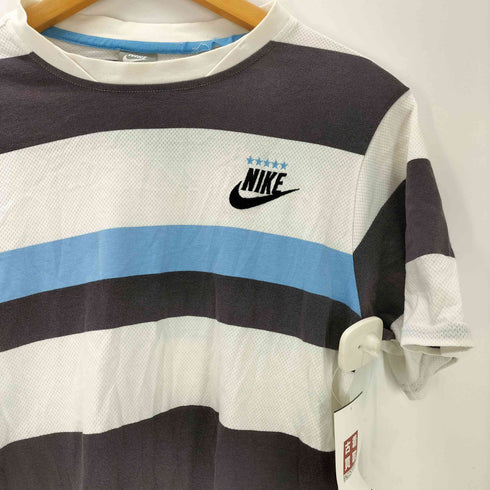 ナイキ NIKE 00S スウッシュ 刺繍 マルチボーダー S/S クルーネック Tシャツ メンズ import:L
