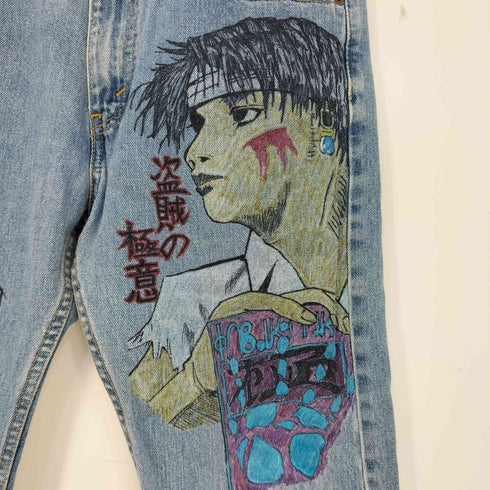 リーバイス Levis 505 STRAIGHT FIT 盗賊の極意 リメイク アニメ キャラクター イラスト ペイントデニム メンズ W31 L30