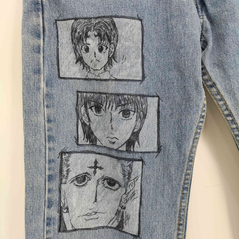 リーバイス Levis 505 STRAIGHT FIT 盗賊の極意 リメイク アニメ キャラクター イラスト ペイントデニム メンズ W31 L30