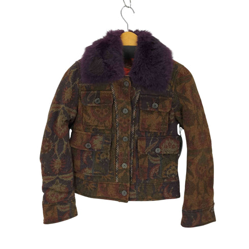 エトロ ETRO イタリア製 襟ファー ジャガードジャケット レディース 40