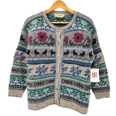 エルエルビーン L.L.Bean 80S 総柄 クルーネック ニット カーディガン メンズ import:L