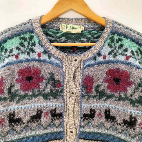 エルエルビーン L.L.Bean 80S 総柄 クルーネック ニット カーディガン メンズ import:L