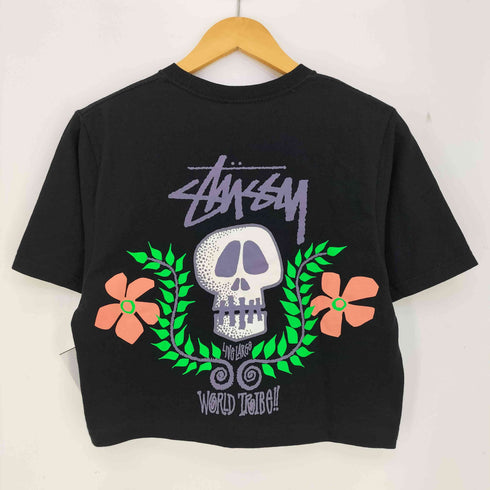 ステューシー Stussy コットン スカルフラワープリント クルーネックTシャツ レディース import:S