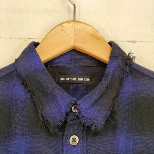 ダイエットブッチャースリムスキン DIET BUTCHER SLIM SKIN カットオフ加工オンブレチェック柄L/S シャツ メンズ