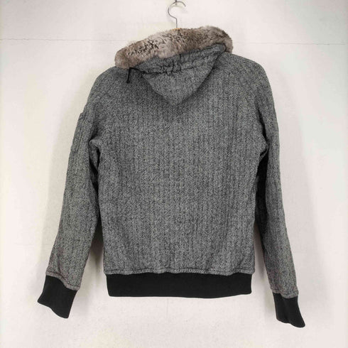 バーバリーブラックレーベル BURBERRY BLACK LABEL ラビットファー付ヘリンボーンショート丈コート メンズ M
