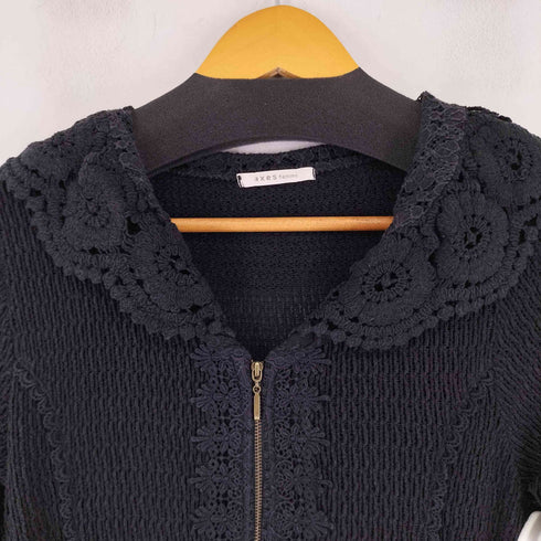 アクシーズファム axes femme クロシェ編み切り替え ジップアップジャケット レディース