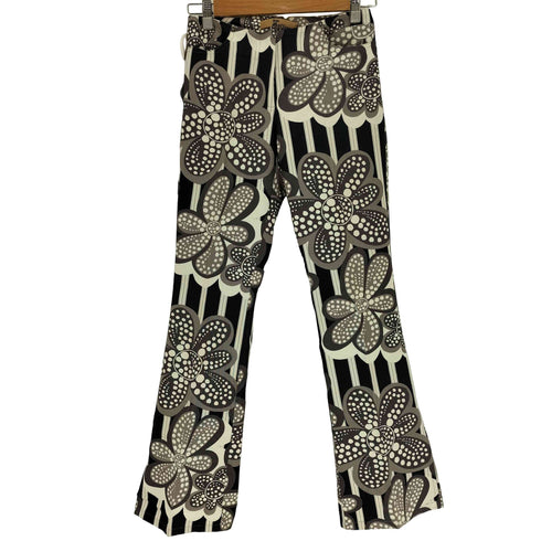 ジョンガリアーノ JOHN GALLIANO 00S 02SS フランス製 総柄 ドット 花柄 サイドスリット 5ポケット ジップフライ フレアパンツ レディース FR:36
