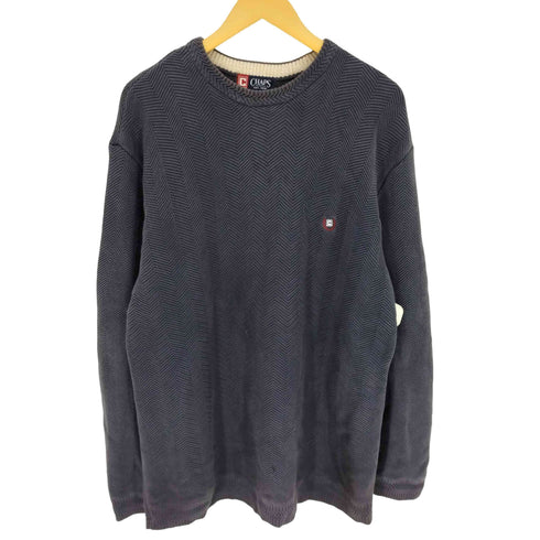 チャップスラルフローレン CHAPS RALPH LAUREN 90S ロゴ刺繍 ヘリンボーン クルーネック コットン ニット メンズ import:XL