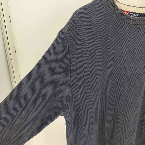 チャップスラルフローレン CHAPS RALPH LAUREN 90S ロゴ刺繍 ヘリンボーン クルーネック コットン ニット メンズ import:XL