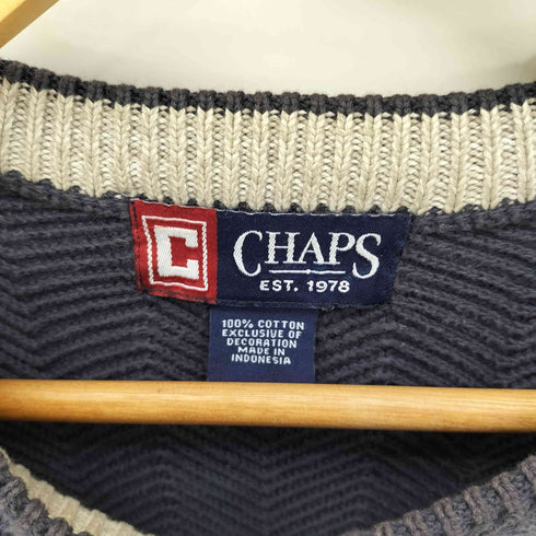 チャップスラルフローレン CHAPS RALPH LAUREN 90S ロゴ刺繍 ヘリンボーン クルーネック コットン ニット メンズ import:XL
