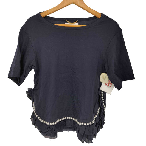 ミュベール MUVEIL 裾切り替えパール刺繍Tシャツ レディース JPN:36