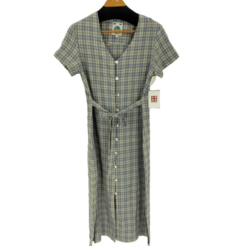 ユニフ UNIF ノーカラーチェックワンピース レディース import:L
