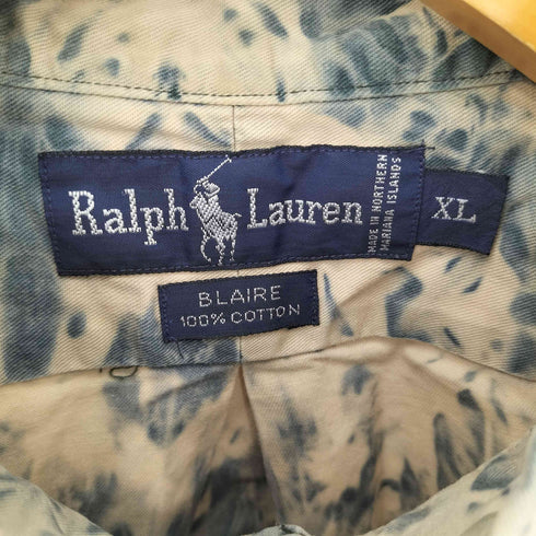 ラルフローレン RALPH LAUREN BLAIRE ポニー刺繍 ブリーチタイダイ柄 ボタンダウン S/S シャツ メンズ import:XL