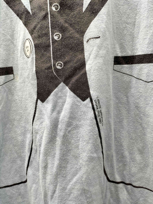 ヘインズ Hanes 90S USA製 企業ロゴ だまし絵 タキシード 両面プリント S/S クルーネック Tシャツ 棉ポリ メンズ import:L