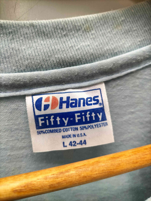 ヘインズ Hanes 90S USA製 企業ロゴ だまし絵 タキシード 両面プリント S/S クルーネック Tシャツ 棉ポリ メンズ import:L