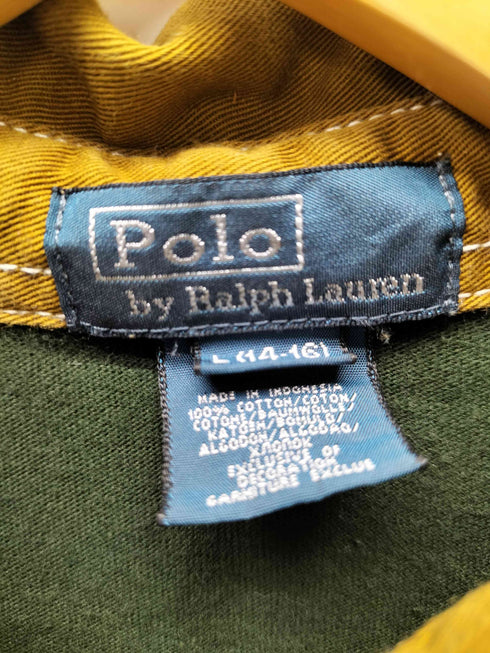 ポロバイラルフローレン Polo by RALPH LAUREN 90S パッチ刺繍 ボーダー ポケット付き L/S ラガーシャツ フーディー パーカー レディース import:L