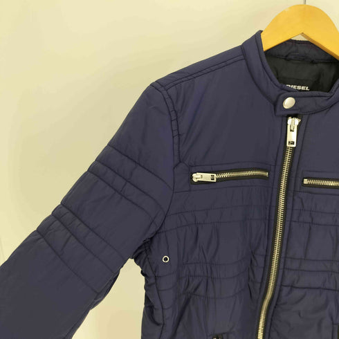 ディーゼル DIESEL 裏地ロゴプリント ロゴレザー エンブレム ワッペン 切替 シングルライダース ナイロン パテッド ジャケット メンズ import:M