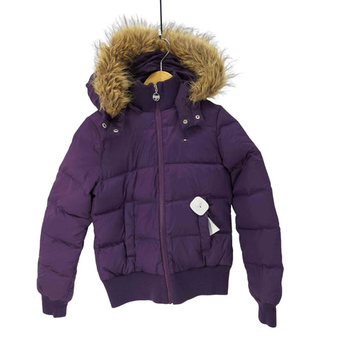 トミー TOMMY girl 刺繍ロゴ フードファー ダウンジャケット レディース M