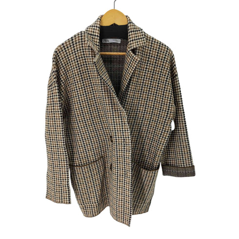 ザラ ZARA 千鳥格子柄 ニットダブルテーラードジャケット レディース import:M