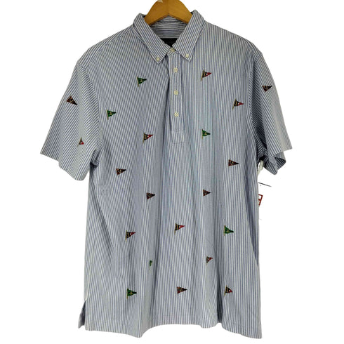 ラルフローレン RALPH LAUREN KNIT OXFORD 総柄ランダム刺繍ストライプ S/S BDポロシャツ メンズ import:XL
