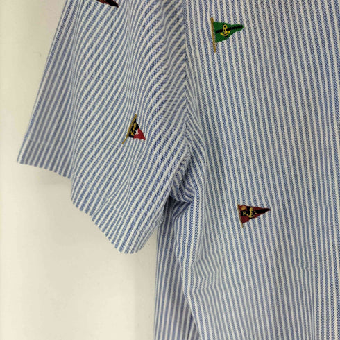 ラルフローレン RALPH LAUREN KNIT OXFORD 総柄ランダム刺繍ストライプ S/S BDポロシャツ メンズ import:XL