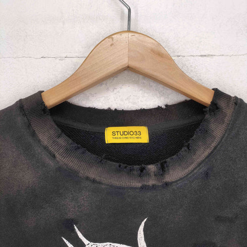 STUDIO33 フロントキリストプリントダメージ加工クルーネックスウェット street メンズ