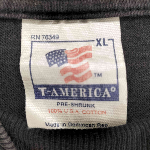 T-AMERICA 90s- USA製 袖裾シングル 両面プリントクルーネックTシャツ メンズ XL