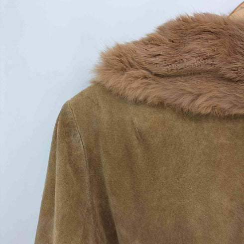 マンゴー MNG スエードレザー ファー ベルテッド チェスターコート レディース