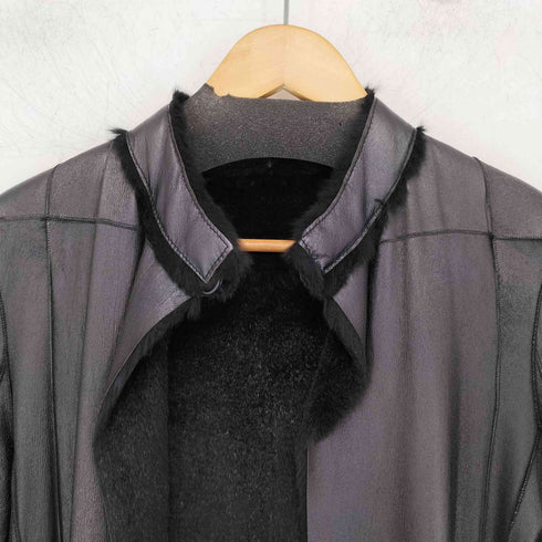 エンポリオアルマーニ EMPORIO ARMANI 裏地ファー レザーパッチワークノーカラーコート レディース EUR:38