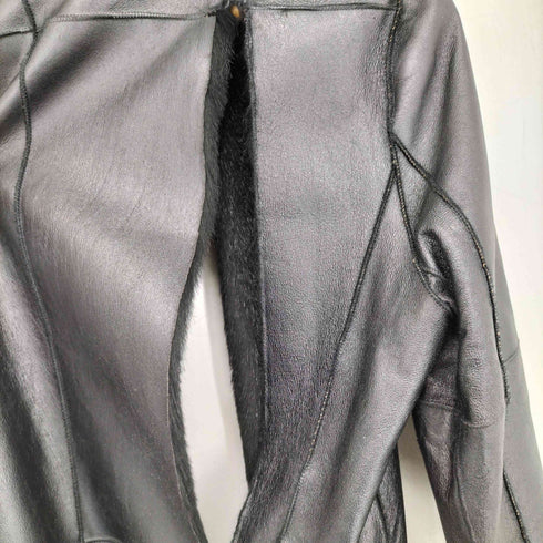 エンポリオアルマーニ EMPORIO ARMANI 裏地ファー レザーパッチワークノーカラーコート レディース EUR:38